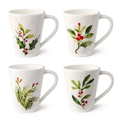 Certified International Holly And Vines 4-pc. Holiday Coffee Mug In White