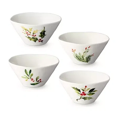 Certified International Holly And Vines 4-pc. Stoneware Ice Cream Bowl In White