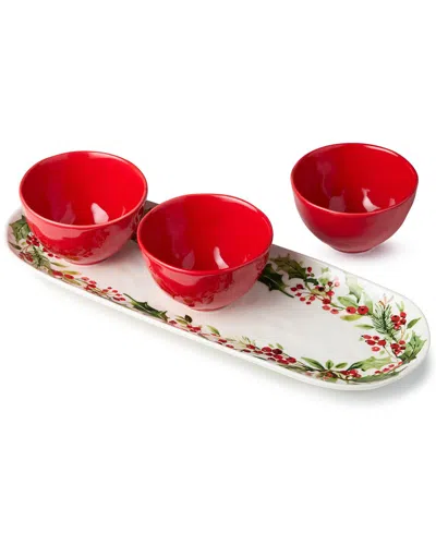 Certified International Holly & Vines 4pc Tray With Bowls In Multi