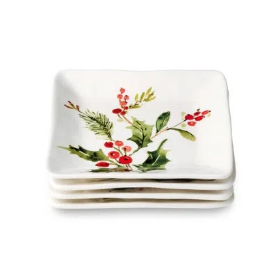 Certified International Holly And Vines Christmas Canape Plates Set Of 4 – Stoneware Holiday Appetizer Plates With Birds, Be In Brown;white;green;red