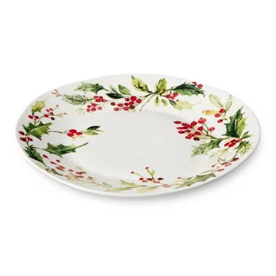 Certified International Holly And Vines Christmas Round Platter – 13" Stoneware Holiday Serving Platter With Artist-designed In Brown;white;green;red