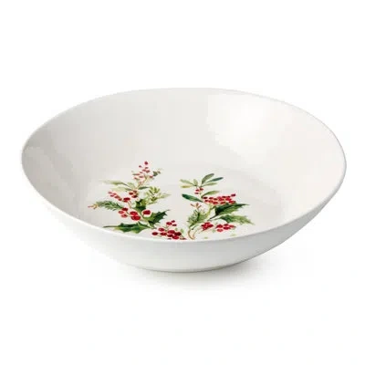 Certified International Holly And Vines Christmas Serving Bowl – Large Stoneware Holiday Salad Bowl With Artist-designed Hol In Brown;white;green;red