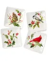 Certified International Holly & Vines Set Of 4 Canape Plates In Multi