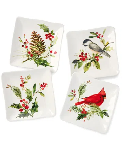 Certified International Holly & Vines Set Of 4 Canape Plates In Multi