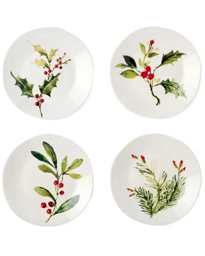 Certified International Holly & Vines Set Of 4 Dessert Plates In Multi