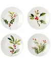 Certified International Holly & Vines Set Of 4 Dessert Plates In Multi