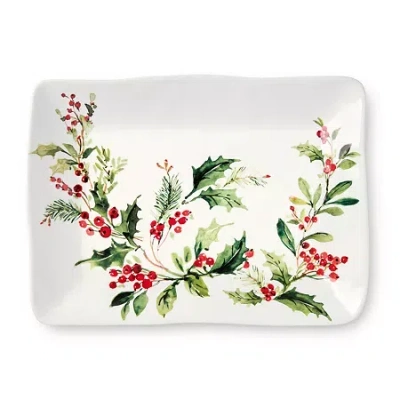 Certified International Holly And Vines Stoneware Serving Platter In White