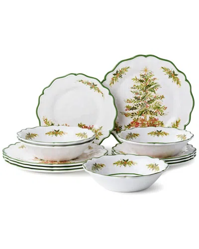 Certified International Holly Tree 12pc Melamine Dinnerware Set In White