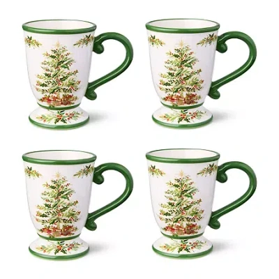 Certified International Holly Tree 4-pc. Holiday Coffee Mug In Green