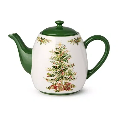 Certified International Holly Tree Ceramic Teapot In Green