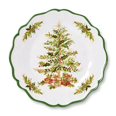 Certified International Holly Tree Christmas Dinner Plates – Set Of 4 Melamine Holiday Plates With Festive Tree Design, Scal In White;green;red;beige