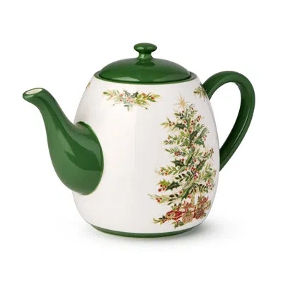 Certified International Holly Tree Christmas Teapot – 36oz Ceramic Holiday Teapot With Classic Tree Design, Perfect For Wint In White;green;red;beige