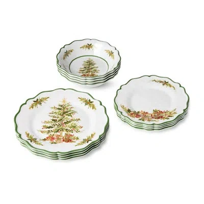 Certified International Holly Tree Holiday12pc  Dinnerware Set – Festive Melamine Plates And Bowls For Christmas Entertainin In White;green;red;beige