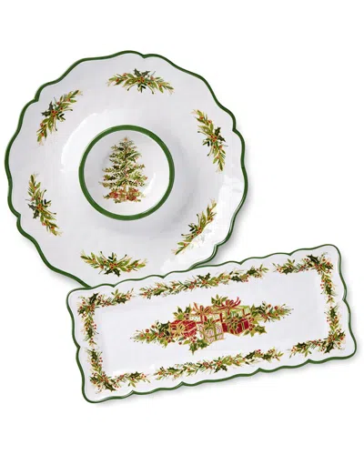 Certified International Holly Tree Melamine 2pc Appetizer Set In White