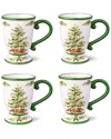 Certified International Holly Tree Set Of 4 Ceramic Mugs In Green