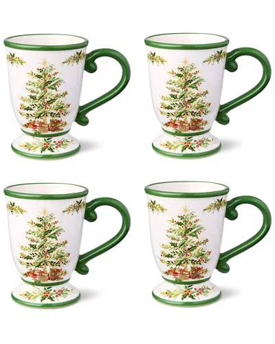 Certified International Holly Tree Set Of 4 Ceramic Mugs In Green