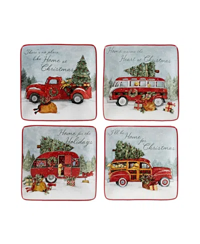 Certified International Home For Christmas 4-pc. Canape Plate Asst. In White,red