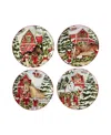 Certified International Homestead Christmas 4 Piece Dessert Plate Set In Red,white