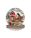 Certified International Homestead Christmas 4 Piece Dinner Plate Set In Red,white