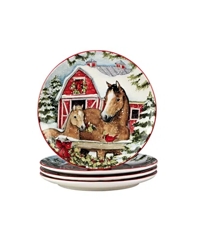 Certified International Homestead Christmas 4 Piece Dinner Plate Set In Red,white