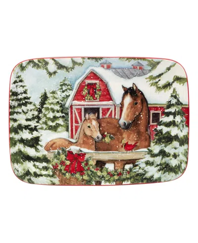 Certified International Homestead Christmas Rectangular Platter, 14" X 10" In Multi