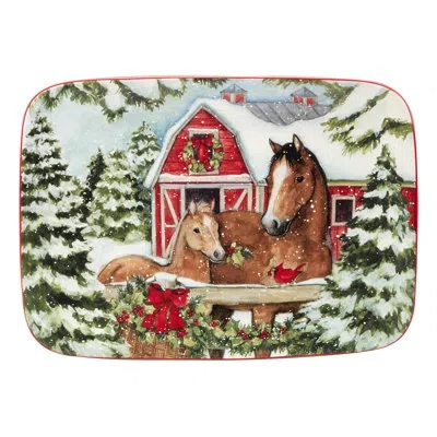 Certified International Homestead Christmas Rectangular Platter 14in X 10in In Green;orange