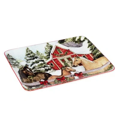 Certified International Homestead Christmas Rectangular Platter 16in X 12in In Green;red