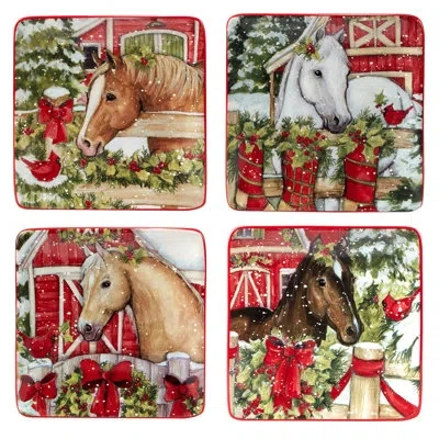 Certified International Homestead Christmas Set Of 4 Canape Plates In Multi