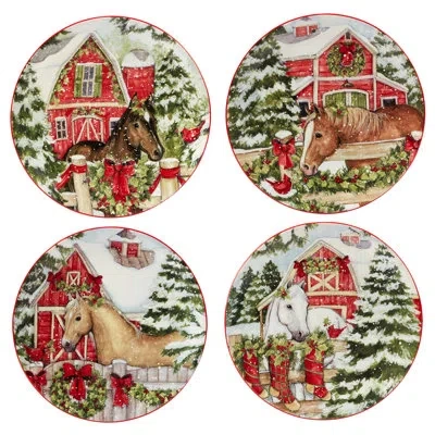 Certified International Homestead Christmas Set Of 4 Dessert Plate In Multicolored