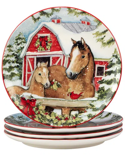 Certified International Homestead Christmas Set Of 4 Dinner Plates In Multi