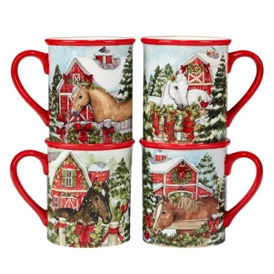 Certified International Homestead Christmas Set Of 4 Mug In Multicolored