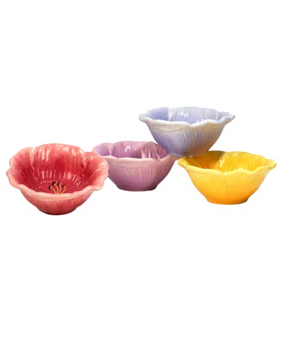 Certified International Hummingbirds Set Of 4 3-d Floral Ice Cream Bowls, 4 Asst In Miscellaneous