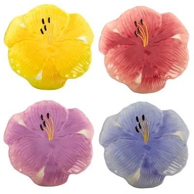 Certified International Hummingbirds Set Of 4 3-d Floral Dessert Plates 4 Asst In Red;yellow;pink;purple