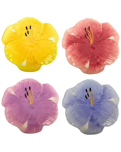 Certified International Hummingbirds Set Of 4 3d Floral Dessert Plates In Miscellaneous