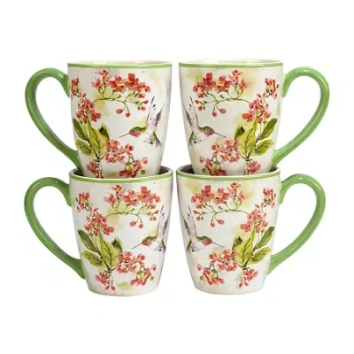Certified International Hummingsbirds 4-pc. Floral Coffee Mug In Green