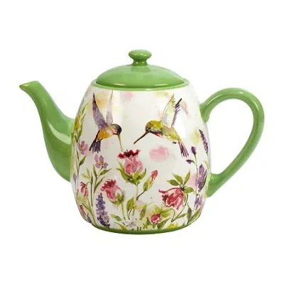 Certified International Hummingsbirds Ceramic Teapot In Green