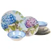 Certified International Melamine Hydrangea Garden 12pc Dinnerware Set In Blue,mulitcolored