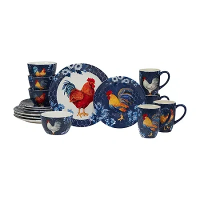 Certified International Indigo Rooster 16-pc. Earthenware Dinnerware Set In Blue