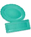 Certified International Isabella Crackle Melamine 2pc Platter Set In Teal