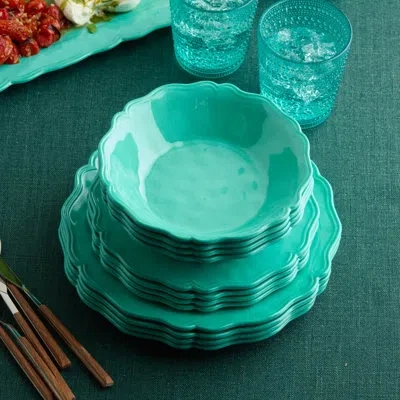 Certified International Isabella Indigo 12-piece Melamine Dinnerware Set For 4 – Regal Indigo Glaze Plates & Bowls, Scallope In Teal