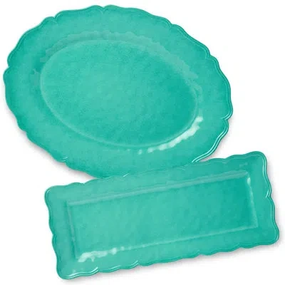 Certified International Isabella Teal Melamine 2-piece Platter Set, Includes 18x13.5-inch Oval & 19x8-inch Rectangular Platt