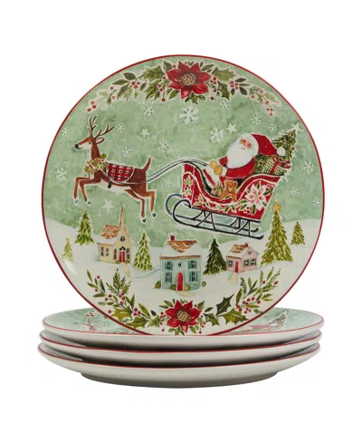 Certified International Joy Of Christmas 11" Dinner Plates Set Of 4 In Red