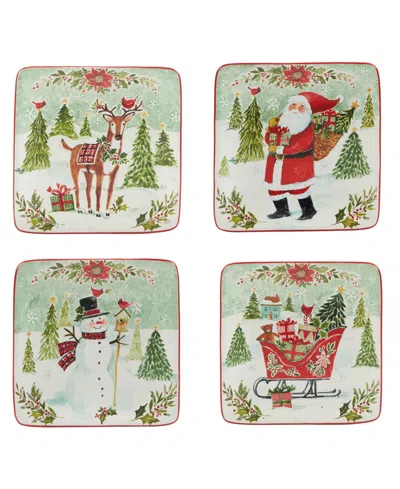 Certified International Joy Of Christmas 6" Canape Plates Set Of 4 In Red