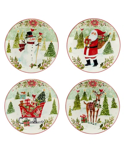 Certified International Joy Of Christmas 9" Dessert Plates Set Of 4 In Red