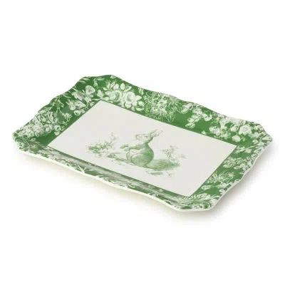 Certified International Le Jardin 13.75 X 9.75 Inch Rectangular Platter – Bunny Stoneware Serving Tray For Charcuterie, Bake In White;green