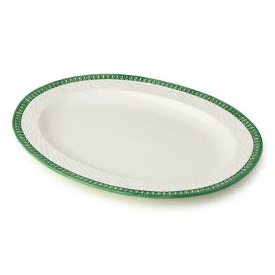 Certified International Le Jardin 16 X 12 Inch Embossed Oval Platter – Bunny Stoneware Tray With Rattan Texture – Perfect Fo In White;green