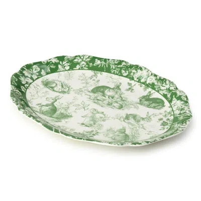 Certified International Le Jardin 16 X 12 Inch Oval Platter – Bunny Stoneware Turkey Platter For Spring Feasts & Easter Cele In White;green