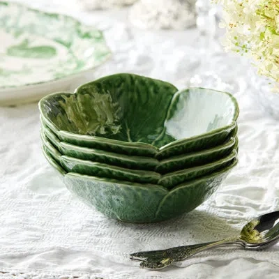 Certified International Le Jardin Cabbage 3-d Cereal Bowl 7" – Sculpted Green Stoneware Leaf Bowl – Seasonal Garden-inspired