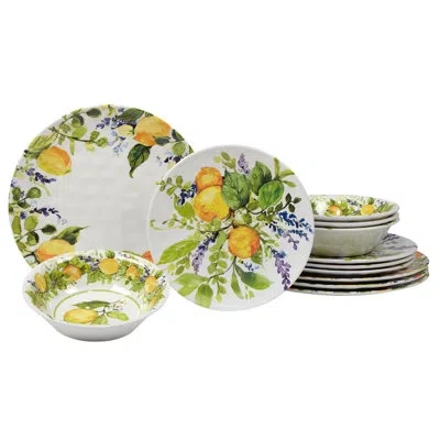 Certified International Lemon Zest 12 Pc Dinnerware Set In White;green;yellow