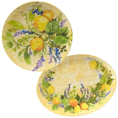 Certified International Lemon Zest  2pc Platter Set In White;green;yellow